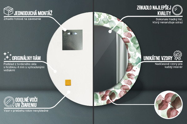 Runder spiegel bedrucktem rahmen Eukalyptus