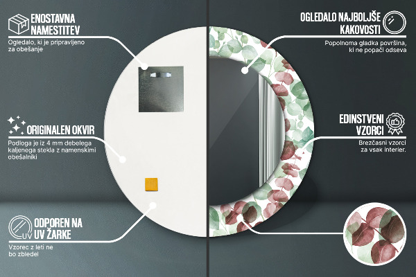 Runder spiegel bedrucktem rahmen Eukalyptus