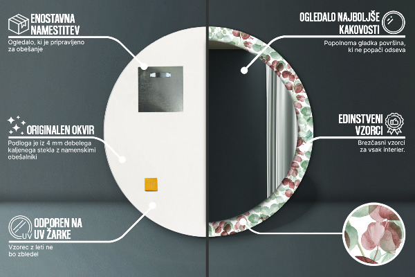 Runder spiegel bedrucktem rahmen Eukalyptus