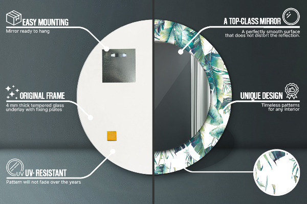 Runder spiegel mit dekorativem aufdruck Blätter