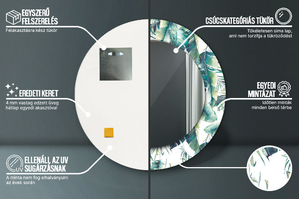 Runder spiegel mit dekorativem aufdruck Blätter