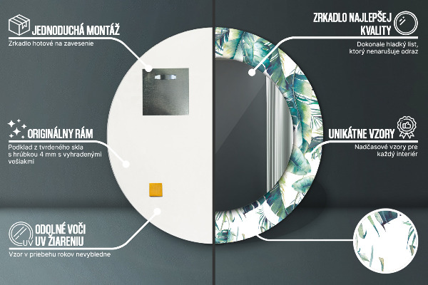 Runder spiegel mit dekorativem aufdruck Blätter