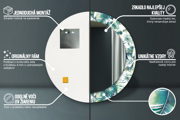 Runder spiegel mit dekorativem aufdruck Blätter