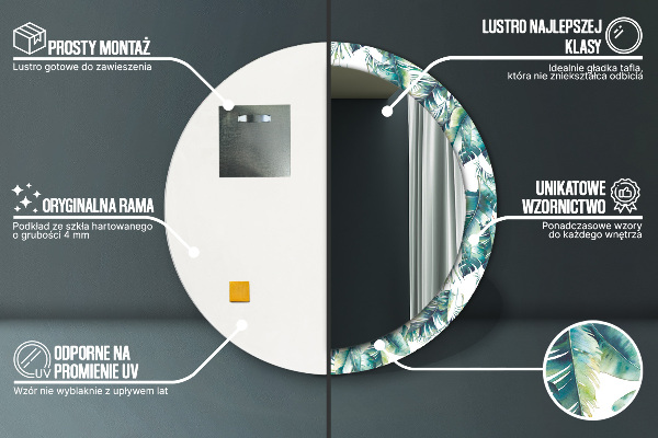 Runder spiegel mit dekorativem aufdruck Blätter