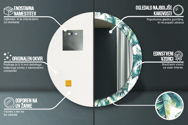 Runder spiegel mit dekorativem aufdruck Blätter