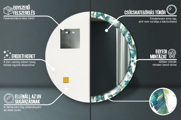 Runder spiegel mit dekorativem aufdruck Blätter