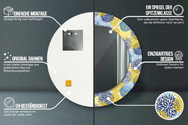 Runder spiegel aufdruck Blaue Blumen