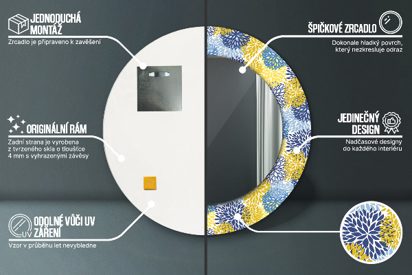 Runder spiegel aufdruck Blaue Blumen