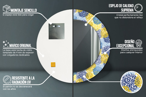 Runder spiegel aufdruck Blaue Blumen