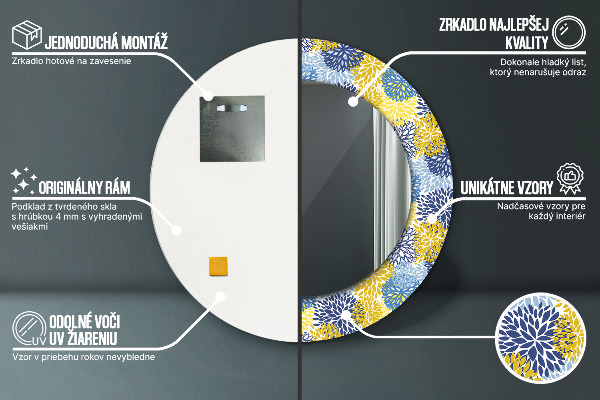 Runder spiegel aufdruck Blaue Blumen