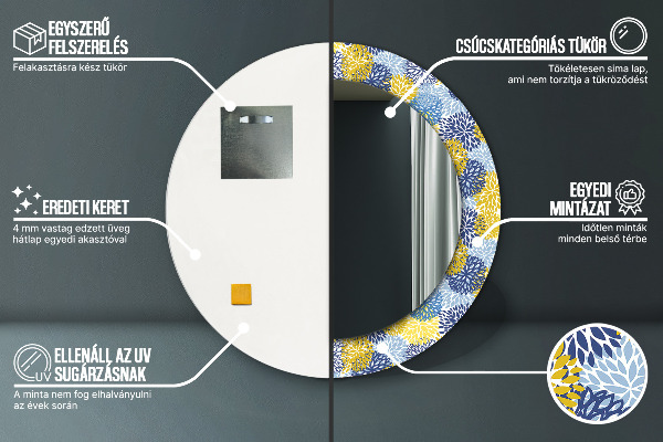 Runder spiegel aufdruck Blaue Blumen