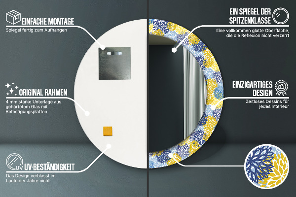 Runder spiegel aufdruck Blaue Blumen