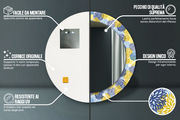 Runder spiegel aufdruck Blaue Blumen