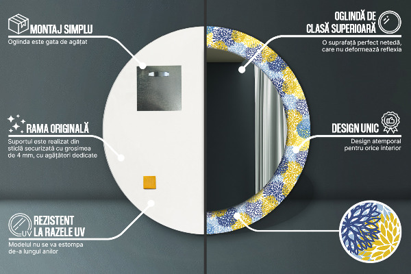 Runder spiegel aufdruck Blaue Blumen