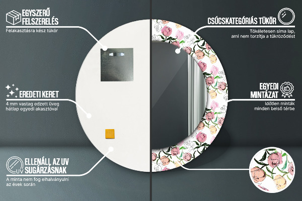 Runder spiegel aufdruck Pfingstrosenknospen