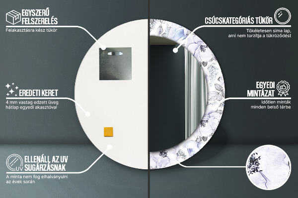 Runder spiegel mit dekoration Blaue Rosen