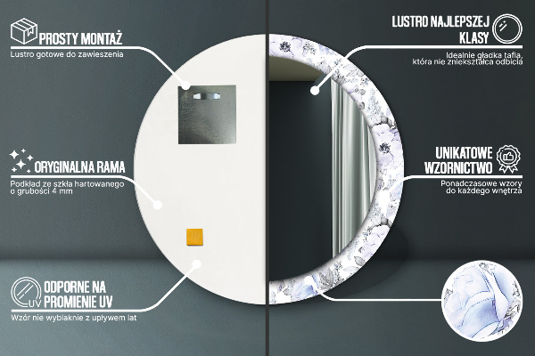 Runder spiegel mit dekoration Blaue Rosen