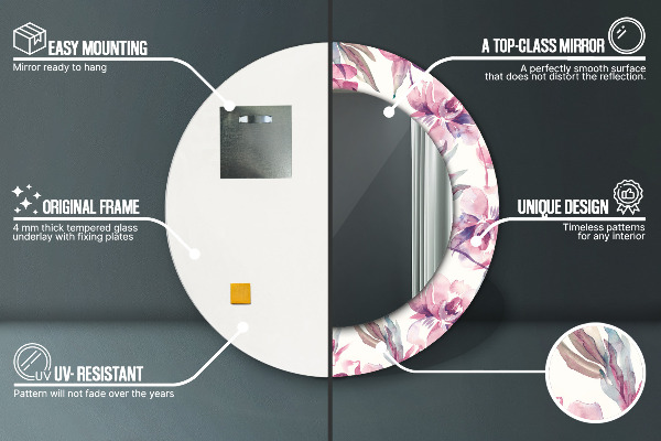 Runder spiegel bedrucktem rahmen Pfingstrosen Blumen