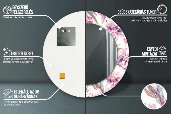 Runder spiegel bedrucktem rahmen Pfingstrosen Blumen