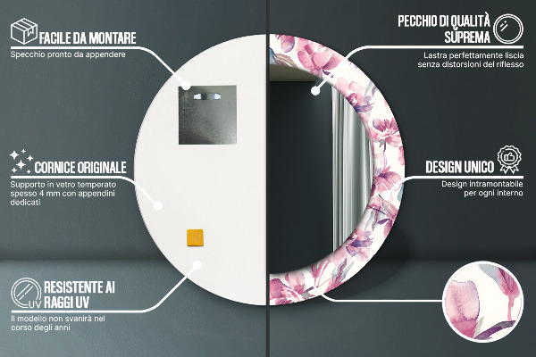 Runder spiegel bedrucktem rahmen Pfingstrosen Blumen