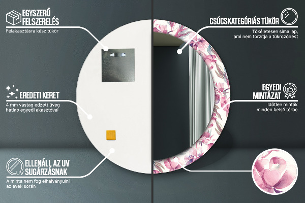 Runder spiegel bedrucktem rahmen Pfingstrosen Blumen