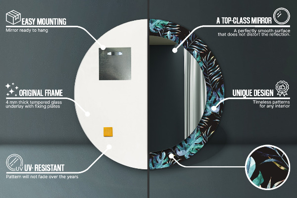 Runder spiegel bedrucktem rahmen Exotische Blätter