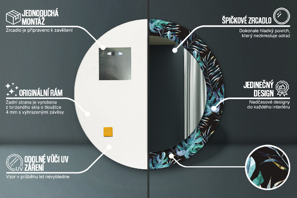 Runder spiegel bedrucktem rahmen Exotische Blätter