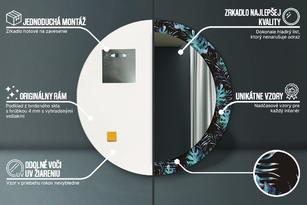 Runder spiegel bedrucktem rahmen Exotische Blätter