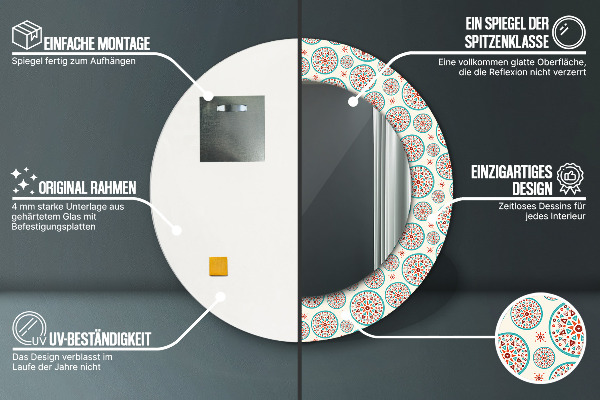 Runder spiegel bedrucktem rahmen Boho-Muster