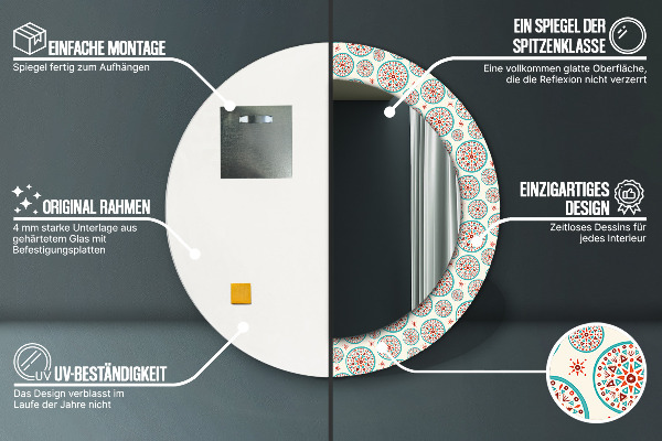 Runder spiegel bedrucktem rahmen Boho-Muster