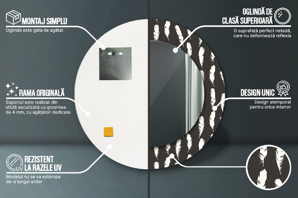 Runder spiegel bedrucktem rahmen Gefieder