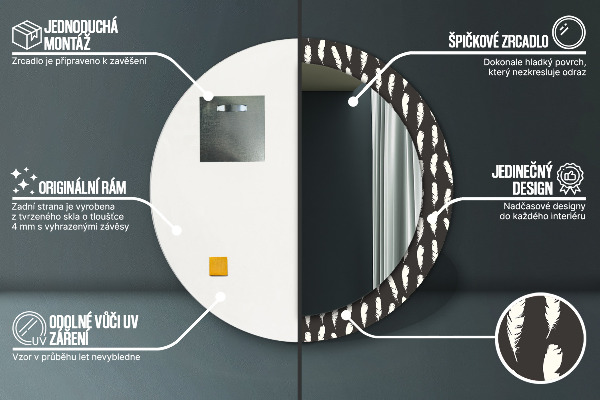 Runder spiegel bedrucktem rahmen Gefieder