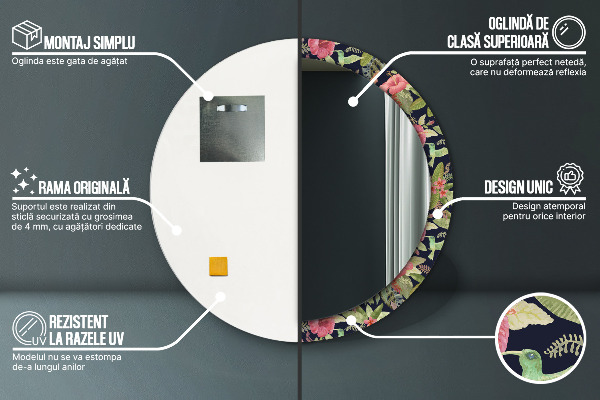 Runder spiegel mit dekorativem aufdruck Hibiskusblüten