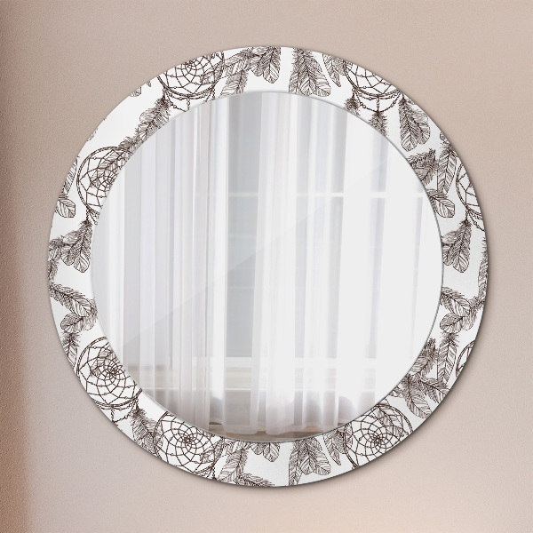 Runder spiegel mit dekorativem aufdruck Dreamcatcher Federn