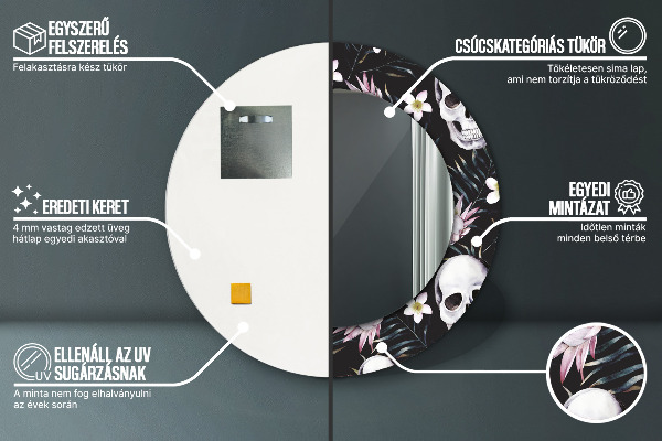 Runder spiegel aufdruck Schädelblumen