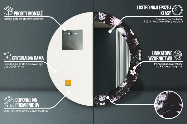 Runder spiegel aufdruck Schädelblumen