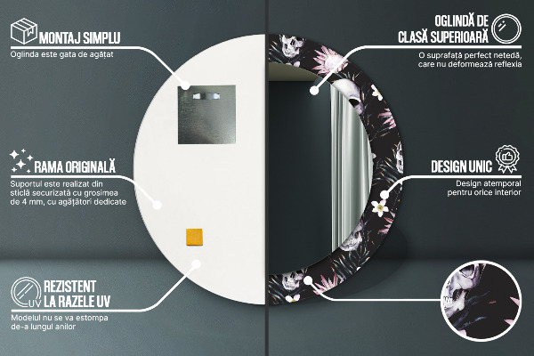 Runder spiegel aufdruck Schädelblumen