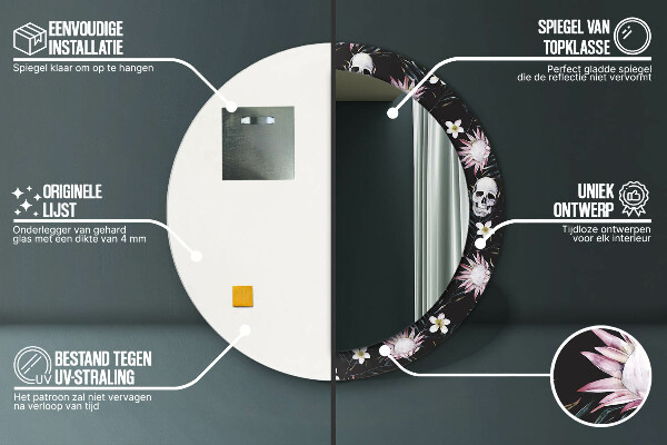 Runder spiegel aufdruck Schädelblumen