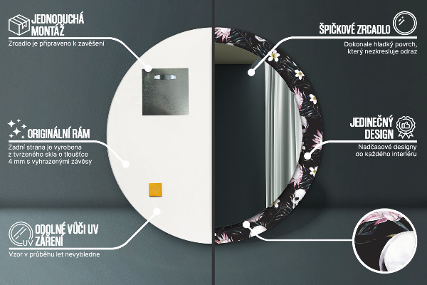 Runder spiegel aufdruck Schädelblumen