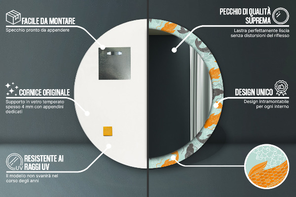 Runder spiegel mit dekoration Chinesischer Karpfen