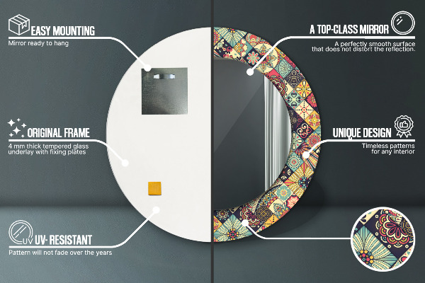 Runder spiegel mit dekoration Ethnisches Blumen