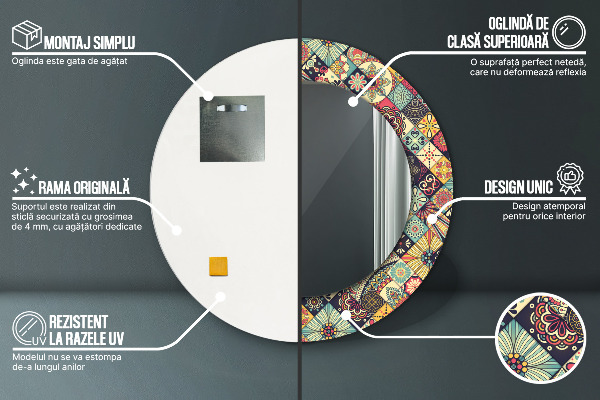 Runder spiegel mit dekoration Ethnisches Blumen