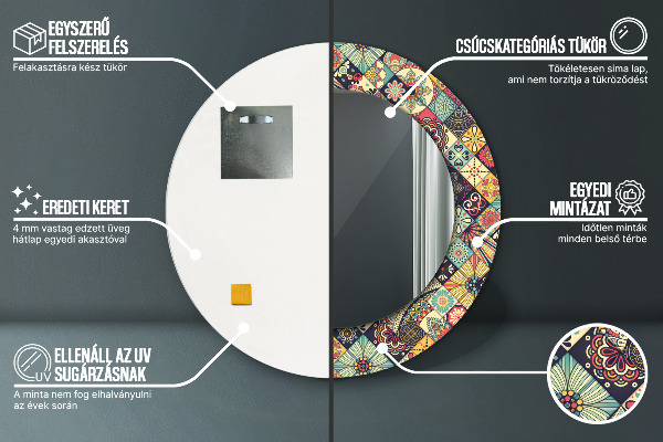 Runder spiegel mit dekoration Ethnisches Blumen