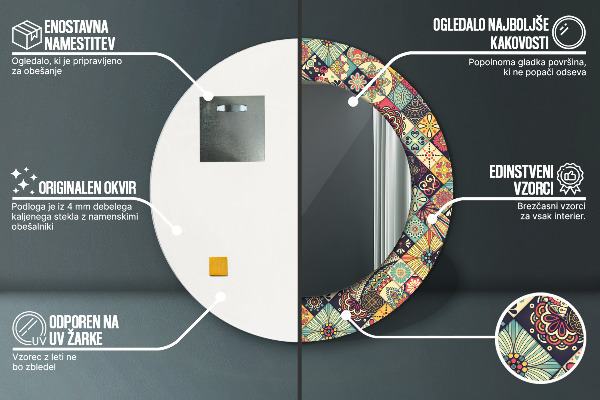 Runder spiegel mit dekoration Ethnisches Blumen