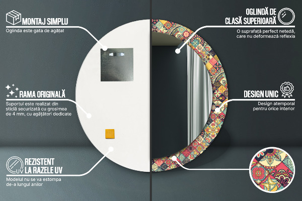 Runder spiegel mit dekoration Ethnisches Blumen