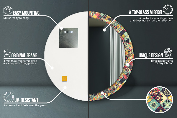 Runder spiegel mit dekoration Ethnisches Blumen