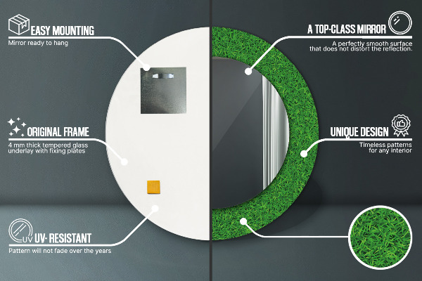 Runder spiegel mit dekoration grünes Gras