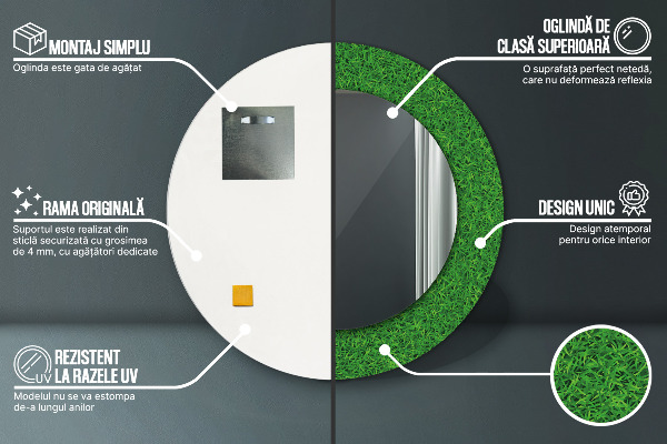 Runder spiegel mit dekoration grünes Gras