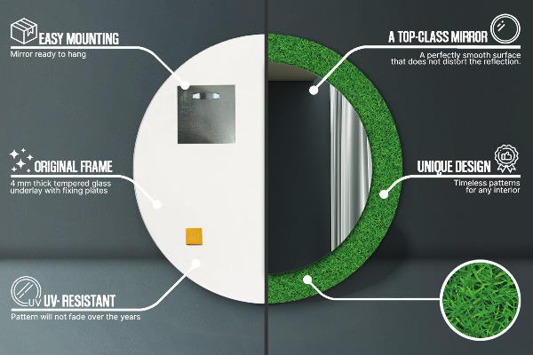 Runder spiegel mit dekoration grünes Gras