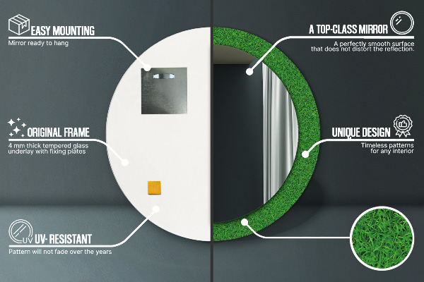 Runder spiegel mit dekoration grünes Gras